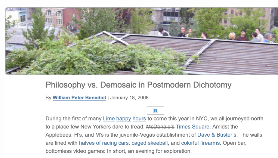 Philosophy vs. Demosaic in Postmodern Dichotomy